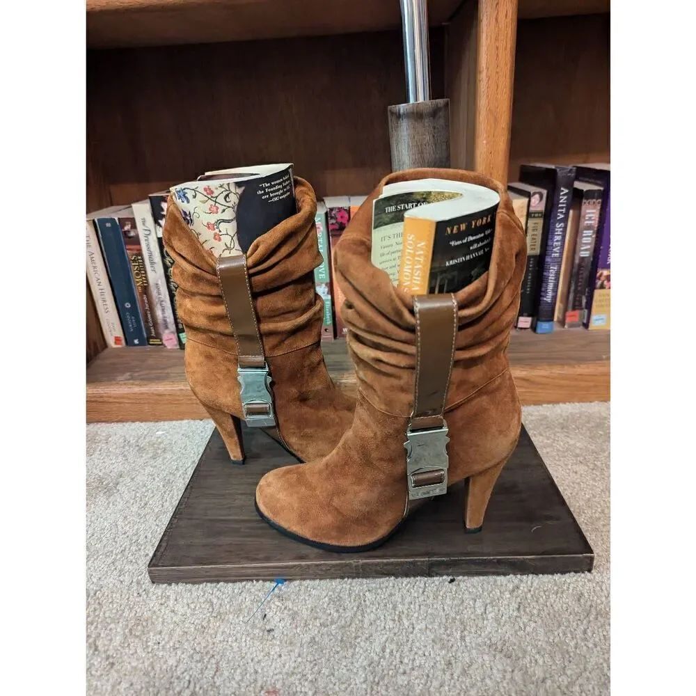 Mario Rossini Women’s EU 40 US 10 Cognac Brown Slouch Heeled Booties Boots